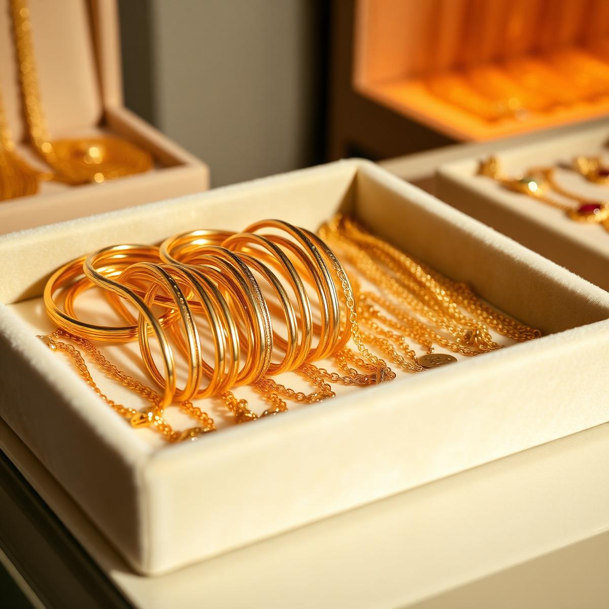 Wholesale gold jewelry tray with chains and bangles